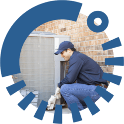 Technician providing HVAC services inside a home in Commerce City.